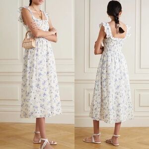 Reformation Noreen Smocked Shirred Floral Milk Maid Midi Dress in Lula XL